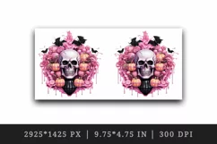 Watercolor Pink Halloween horror ghost flowers roses bats skull grim reaper 20 oz tumbler skinny mug wrap clipart t-shirt sublimation printable design