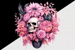 Watercolor Pink Halloween horror ghost flowers roses skull grim reaper 20 oz tumbler skinny mug wrap clipart t-shirt sublimation printable design