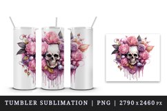 Watercolor Pink Halloween horror ghost flowers roses skull grim reaper 20 oz tumbler skinny mug wrap clipart t-shirt sublimation printable design