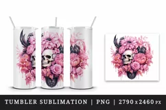 Watercolor Pink Halloween horror ghost flowers roses skull grim reaper 20 oz tumbler skinny mug wrap clipart t-shirt sublimation printable design
