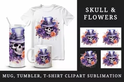 Watercolor Pink Halloween horror ghost flowers roses skull grim reaper 20 oz tumbler skinny mug wrap clipart t-shirt sublimation printable design