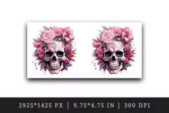Watercolor Pink Halloween horror ghost flowers roses skull grim reaper 20 oz tumbler skinny mug wrap clipart t-shirt sublimation printable design
