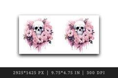 Watercolor Pink Halloween horror ghost flowers roses skull grim reaper 20 oz tumbler skinny mug wrap clipart t-shirt sublimation printable design