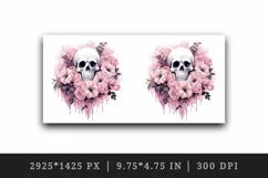 Watercolor Pink Halloween horror ghost flowers roses skull grim reaper 20 oz tumbler skinny mug wrap clipart t-shirt sublimation printable design