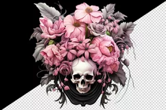 Watercolor Pink Halloween horror ghost flowers roses skull grim reaper 20 oz tumbler skinny mug wrap clipart t-shirt sublimation printable design