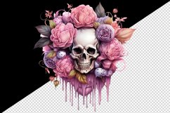 Watercolor Pink Halloween horror ghost flowers roses skull grim reaper 20 oz tumbler skinny mug wrap clipart t-shirt sublimation printable design