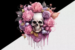 Watercolor Pink Halloween horror ghost flowers roses skull grim reaper 20 oz tumbler skinny mug wrap clipart t-shirt sublimation printable design