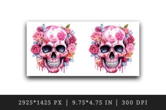 Watercolor Pink Halloween horror ghost flowers roses skull grim reaper 20 oz tumbler skinny mug wrap clipart t-shirt sublimation printable design