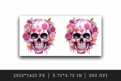 Watercolor Pink Halloween horror ghost flowers roses skull grim reaper 20 oz tumbler skinny mug wrap clipart t-shirt sublimation printable design
