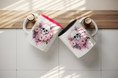 Watercolor Pink Halloween horror ghost flowers roses skull grim reaper 20 oz tumbler skinny mug wrap clipart t-shirt sublimation printable design