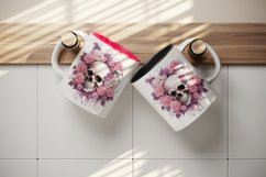 Watercolor Pink Halloween horror ghost flowers roses skull grim reaper 20 oz tumbler skinny mug wrap clipart t-shirt sublimation printable design