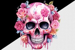 Watercolor Pink Halloween horror ghost flowers roses skull grim reaper 20 oz tumbler skinny mug wrap clipart t-shirt sublimation printable design