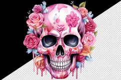 Watercolor Pink Halloween horror ghost flowers roses skull grim reaper 20 oz tumbler skinny mug wrap clipart t-shirt sublimation printable design