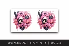 Watercolor Pink Halloween horror ghost flowers roses skull grim reaper 20 oz tumbler skinny mug wrap clipart t-shirt sublimation printable design