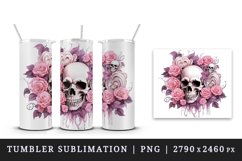 Watercolor Pink Halloween horror ghost flowers roses skull grim reaper 20 oz tumbler skinny mug wrap clipart t-shirt sublimation printable design