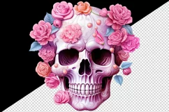 Watercolor Pink Halloween horror ghost flowers roses skull grim reaper 20 oz tumbler skinny mug wrap clipart t-shirt sublimation printable design
