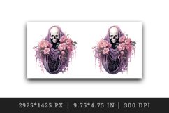 Watercolor Pink Halloween horror ghost flowers roses skull grim reaper 20 oz tumbler skinny mug wrap clipart t-shirt sublimation printable design