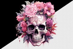 Watercolor Pink Halloween horror ghost flowers roses skull grim reaper 20 oz tumbler skinny mug wrap clipart t-shirt sublimation printable design