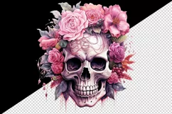 Watercolor Pink Halloween horror ghost flowers roses skull grim reaper 20 oz tumbler skinny mug wrap clipart t-shirt sublimation printable design