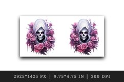 Watercolor Pink Halloween horror ghost flowers roses skull grim reaper 20 oz tumbler skinny mug wrap clipart t-shirt sublimation printable design