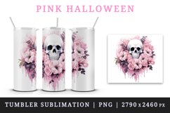 Watercolor Pink Halloween horror ghost flowers roses skull grim reaper 20 oz tumbler skinny mug wrap clipart t-shirt sublimation printable design