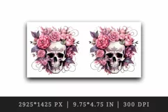 Watercolor Pink Halloween horror ghost flowers roses skull grim reaper 20 oz tumbler skinny mug wrap clipart t-shirt sublimation printable design