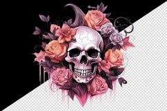 Watercolor Pink Halloween horror ghost flowers roses skull grim reaper 20 oz tumbler skinny mug wrap clipart t-shirt sublimation printable design