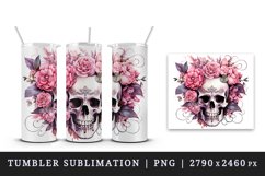 Watercolor Pink Halloween horror ghost flowers roses skull grim reaper 20 oz tumbler skinny mug wrap clipart t-shirt sublimation printable design