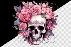 Watercolor Pink Halloween horror ghost flowers roses skull grim reaper 20 oz tumbler skinny mug wrap clipart t-shirt sublimation printable design