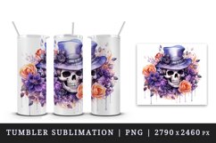 Watercolor Pink Halloween horror ghost flowers roses skull grim reaper 20 oz tumbler skinny mug wrap clipart t-shirt sublimation printable design