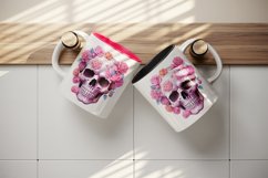 Watercolor Pink Halloween horror ghost flowers roses skull grim reaper 20 oz tumbler skinny mug wrap clipart t-shirt sublimation printable design