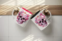 Watercolor Pink Halloween horror ghost flowers roses skull grim reaper 20 oz tumbler skinny mug wrap clipart t-shirt sublimation printable design