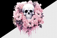 Watercolor Pink Halloween horror ghost flowers roses skull grim reaper 20 oz tumbler skinny mug wrap clipart t-shirt sublimation printable design