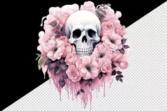 Watercolor Pink Halloween horror ghost flowers roses skull grim reaper 20 oz tumbler skinny mug wrap clipart t-shirt sublimation printable design
