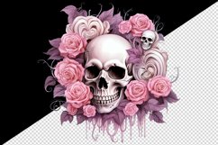 Watercolor Pink Halloween horror ghost flowers roses skull grim reaper 20 oz tumbler skinny mug wrap clipart t-shirt sublimation printable design
