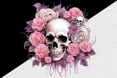 Watercolor Pink Halloween horror ghost flowers roses skull grim reaper 20 oz tumbler skinny mug wrap clipart t-shirt sublimation printable design
