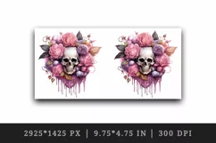 Watercolor Pink Halloween horror ghost flowers roses skull grim reaper 20 oz tumbler skinny mug wrap clipart t-shirt sublimation printable design