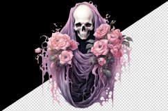 Watercolor Pink Halloween horror ghost flowers roses skull grim reaper 20 oz tumbler skinny mug wrap clipart t-shirt sublimation printable design