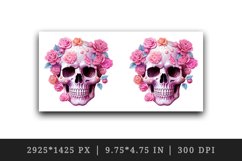 Watercolor Pink Halloween horror ghost flowers roses skull grim reaper 20 oz tumbler skinny mug wrap clipart t-shirt sublimation printable design