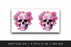 Watercolor Pink Halloween horror ghost flowers roses skull grim reaper 20 oz tumbler skinny mug wrap clipart t-shirt sublimation printable design