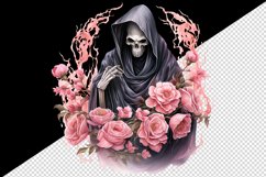 Watercolor Pink Halloween horror ghost flowers skull grim reaper 20 oz tumbler skinny mug wrap clipart t-shirt sublimation printable design