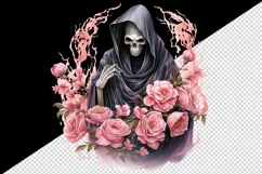 Watercolor Pink Halloween horror ghost flowers skull grim reaper 20 oz tumbler skinny mug wrap clipart t-shirt sublimation printable design