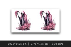 Watercolor Pink Halloween horror ghost flowers skull grim reaper 20 oz tumbler skinny mug wrap clipart t-shirt sublimation printable design