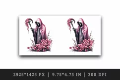 Watercolor Pink Halloween horror ghost flowers skull grim reaper 20 oz tumbler skinny mug wrap clipart t-shirt sublimation printable design