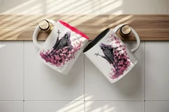 Watercolor Pink Halloween horror ghost flowers skull grim reaper 20 oz tumbler skinny mug wrap clipart t-shirt sublimation printable design