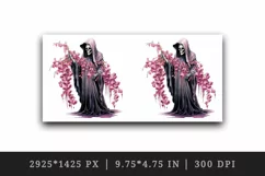 Watercolor Pink Halloween horror ghost flowers skull grim reaper 20 oz tumbler skinny mug wrap clipart t-shirt sublimation printable design