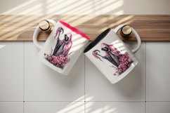 Watercolor Pink Halloween horror ghost flowers skull grim reaper 20 oz tumbler skinny mug wrap clipart t-shirt sublimation printable design
