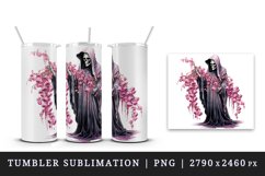 Watercolor Pink Halloween horror ghost flowers skull grim reaper 20 oz tumbler skinny mug wrap clipart t-shirt sublimation printable design