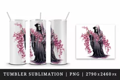 Watercolor Pink Halloween horror ghost flowers skull grim reaper 20 oz tumbler skinny mug wrap clipart t-shirt sublimation printable design