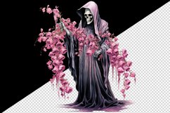 Watercolor Pink Halloween horror ghost flowers skull grim reaper 20 oz tumbler skinny mug wrap clipart t-shirt sublimation printable design